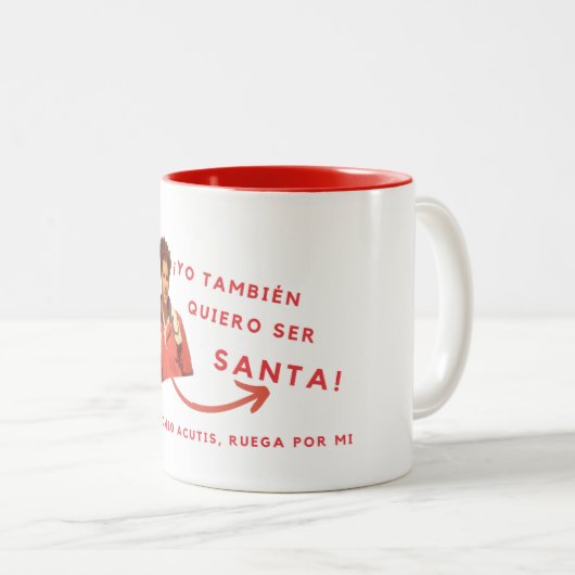 Taza con oracion A Carlo Acutis Zweifarbige Tasse (VorderseiteRechts)
