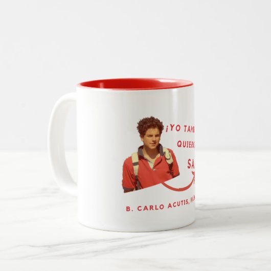 Taza con oracion A Carlo Acutis Zweifarbige Tasse (Vorderseite Links)