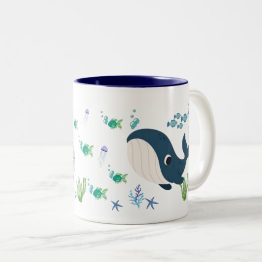 Taza Infantil con Diseño de Ballena y Peces Zweifarbige Tasse (VorderseiteRechts)