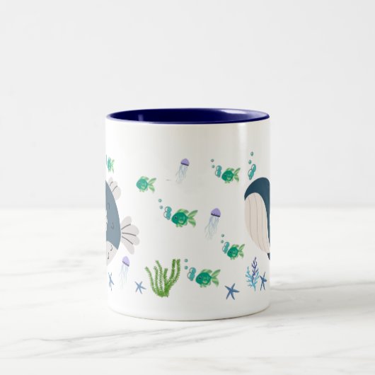 Taza Infantil con Diseño de Ballena y Peces Zweifarbige Tasse (Mittel)