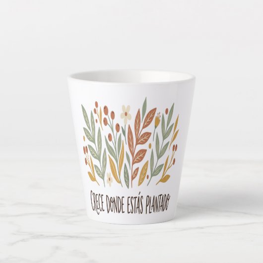 Taza Latte Motivacional Flores Boho Milchtasse (Vorderseite)