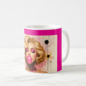 Taza Pop Art Glam con Mujer Rubia y Chicle Kaffeetasse (VorderseiteRechts)