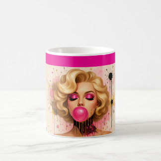 Taza Pop Art Glam con Mujer Rubia y Chicle Kaffeetasse