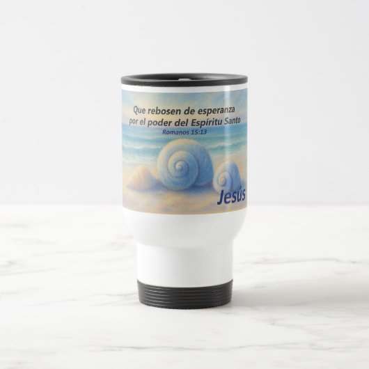 taza viaje caracolas de Mar con Versículo Romanos Reisebecher (Mittel)