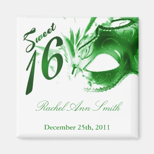{TBA} 2"x2" Sweet 16 Green Gastgeschenk Magnet (Vorne)