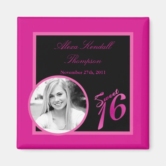 {TBA} 2"x2" Sweet 16 Hot Pink Announcement Magnet (Vorne)