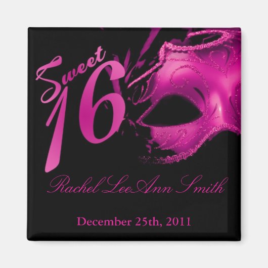 {TBA} 2"x2" Sweet 16 Hot Pink Gastgeschenk Magnet (Vorne)