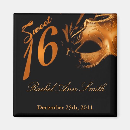 {TBA} 2"x2" Sweet 16 Orange Gefallen Magnet (Vorne)