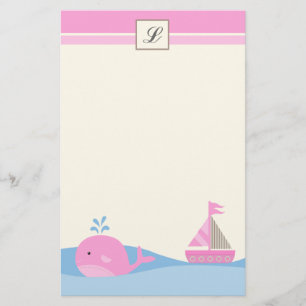 {TBA} 5,5" x 8,5" stationärer rosa Segel-Boots-Wal Briefpapier