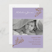 {TBA} Baby Birth Announcement Lila Branch Ankündigungspostkarte (Vorne/Hinten)