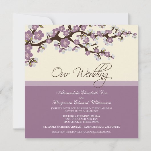 {TBA} Cherry Blossom Wedding Invitation (lilac) Einladung (Vorderseite)