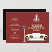 {TBA} Chic Zebra Cocktail Party Einladung (rot) (Vorne/Hinten)