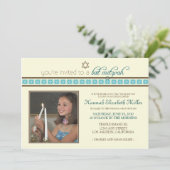 {TBA} Custom Verziert Bat Mitzvah Einladung:Türkis Einladung (Stehend Vorderseite)