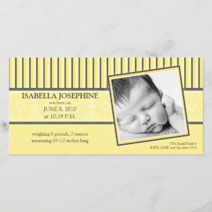 {TBA} Damask & Stripes Lemon Geburtshilfeankündigu Ankündigung