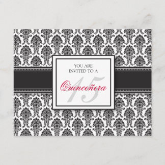 {TBA} ENGLISCHE schwarze Damast Quinceanera Einladung