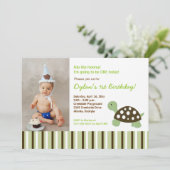 {TBA} Green Mod Dot Turtle Birthday Einladung 12x1 (Stehend Vorderseite)