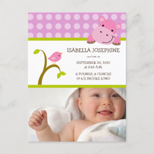 {TBA} Hippo & Birdie Baby Girl Birth Ankündigung
