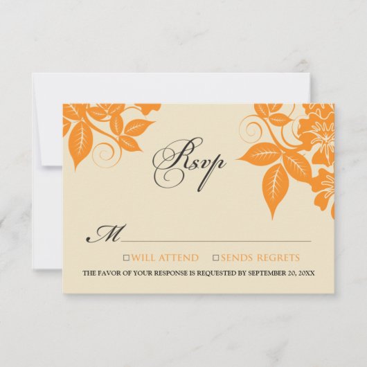 {TBA} Orange/Black Modern Floral RSVP Card Karte (Vorderseite)