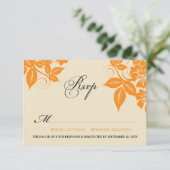 {TBA} Orange/Black Modern Floral RSVP Card Karte (Stehend Vorderseite)