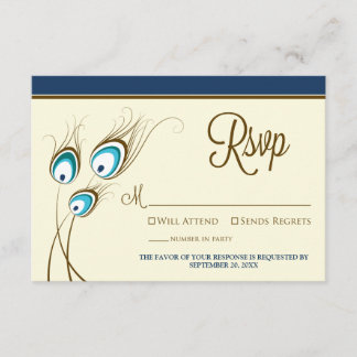 {TBA} Peacock Feathers RSVP Card (Marine) Karte