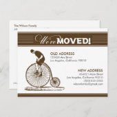 {TBA} POSTCARD: Wir haben uns bewegt! Antikes Fahr Ankündigungspostkarte (Vorne/Hinten)