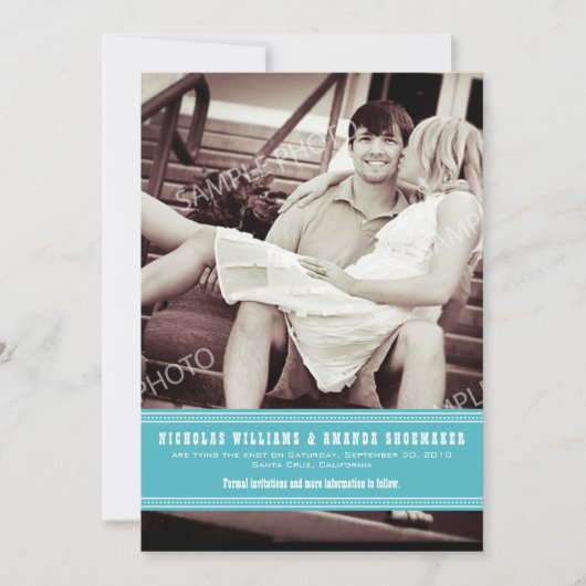 {TBA} Simple Aqua Ribbon Save the Date (Vorderseite)