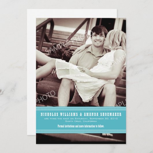 {TBA} Simple Aqua Ribbon Save the Date (Vorne/Hinten)