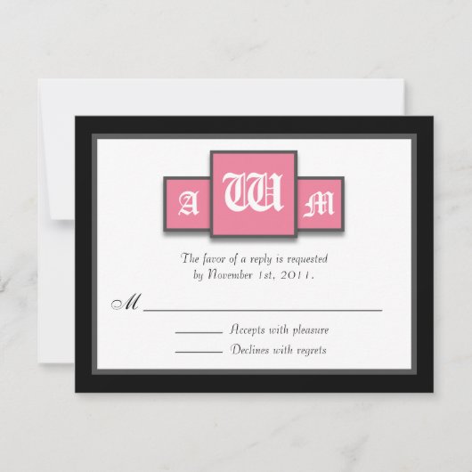 {TBA} Tri-Monogram, Pink Modern Reply / RSVP Cards Karte (Vorderseite)