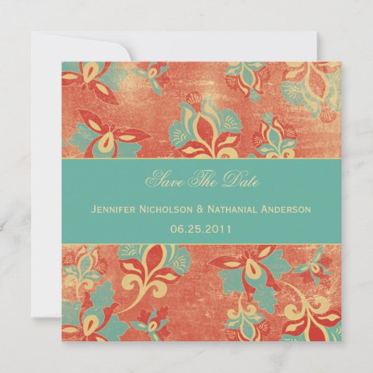 TBA - Vintages Aqua und Mandarine Save the Date (Vorderseite)