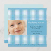 {TBA} Wertvoller Gingham (blau) Geburtsankündigung Ankündigung (Vorne/Hinten)