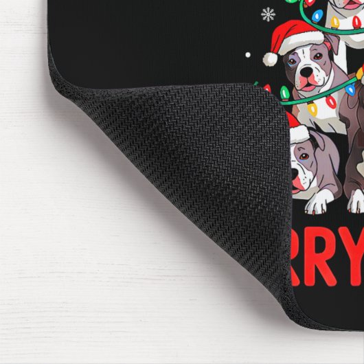 Tbull Dog Tree Xmas Light Santa Hat Christmas Merr Mousepad (Ecke)