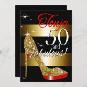 TD 50 & Fabulous Glitzer Stiletto Geburtstag Einladung (Vorne/Hinten)