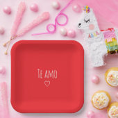 'Te Amo' Romantic Red White Valentine's Day Pappteller (Party)
