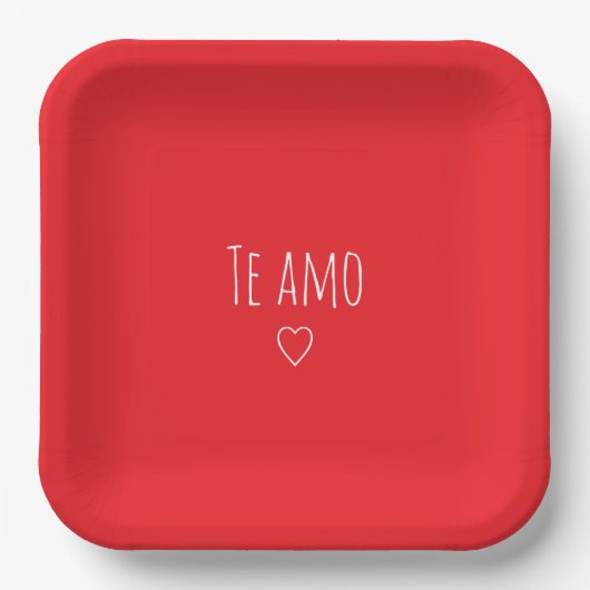 'Te Amo' Romantic Red White Valentine's Day Pappteller (Vorderseite)