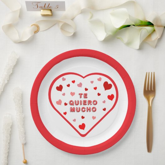 Te Quiero Mucho Valentinstag Pappteller (Hochzeit)