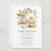 Tea-Baby-Dusche mit floraler Teekanne Einladung (Vorderseite)