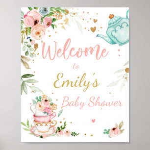 Tea Baby Shower Baby Brauen Begrüßungszeichen Poster