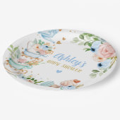 Tea Baby Shower Blue Flower Girl Baby wird brauen Pappteller (Schrägansicht)