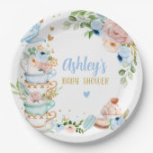 Tea Baby Shower Blue Flower Girl Baby wird brauen Pappteller (Vorderseite)