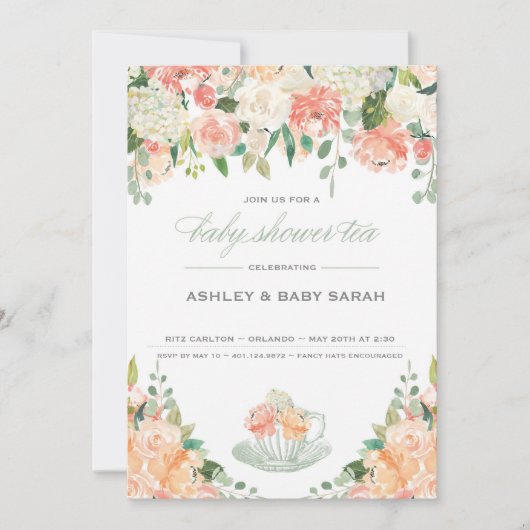 Tea Baby Shower Einladung (Vorderseite)