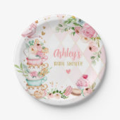 Tea Baby Shower Pink Flower Girl Baby wird brauen Pappteller (Vorderseite)
