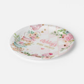 Tea Baby Shower Pink Flower Girl Baby wird brauen Pappteller (Schrägansicht)