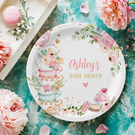 Tea Baby Shower Pink Flower Girl Baby wird brauen Pappteller