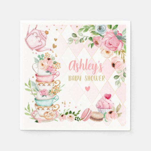 Tea Baby Shower Pink Flower Girl Baby wird brauen Serviette (Vorderseite)