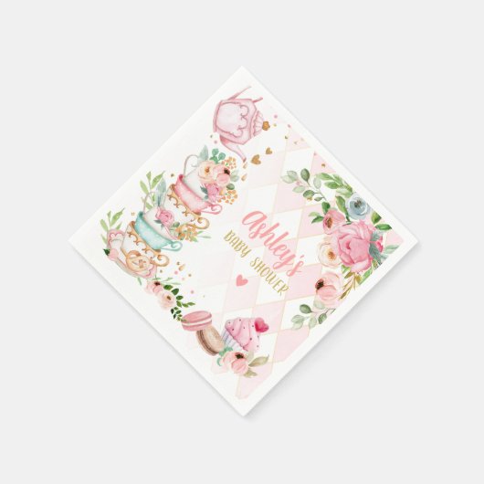 Tea Baby Shower Pink Flower Girl Baby wird brauen Serviette (Ecke)