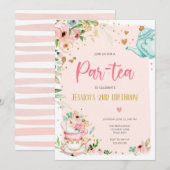 Tea Birthday Einladung Girl Party Par-tea Floral (Vorne/Hinten)