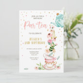 Tea Birthday Einladung Girl Party Par-tea Floral (Stehend Vorderseite)