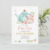 Tea Birthday Einladung Girl Party Par-tea Floral (Stehend Vorderseite)