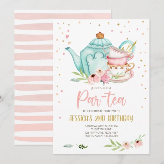 Tea Birthday Einladung Girl Party Par-tea Floral (Vorne/Hinten)