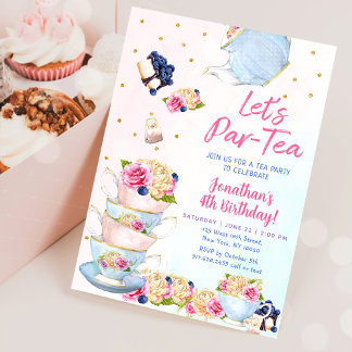 Tea Birthday Girl Party Par-tea Floral Geburtstag Einladung